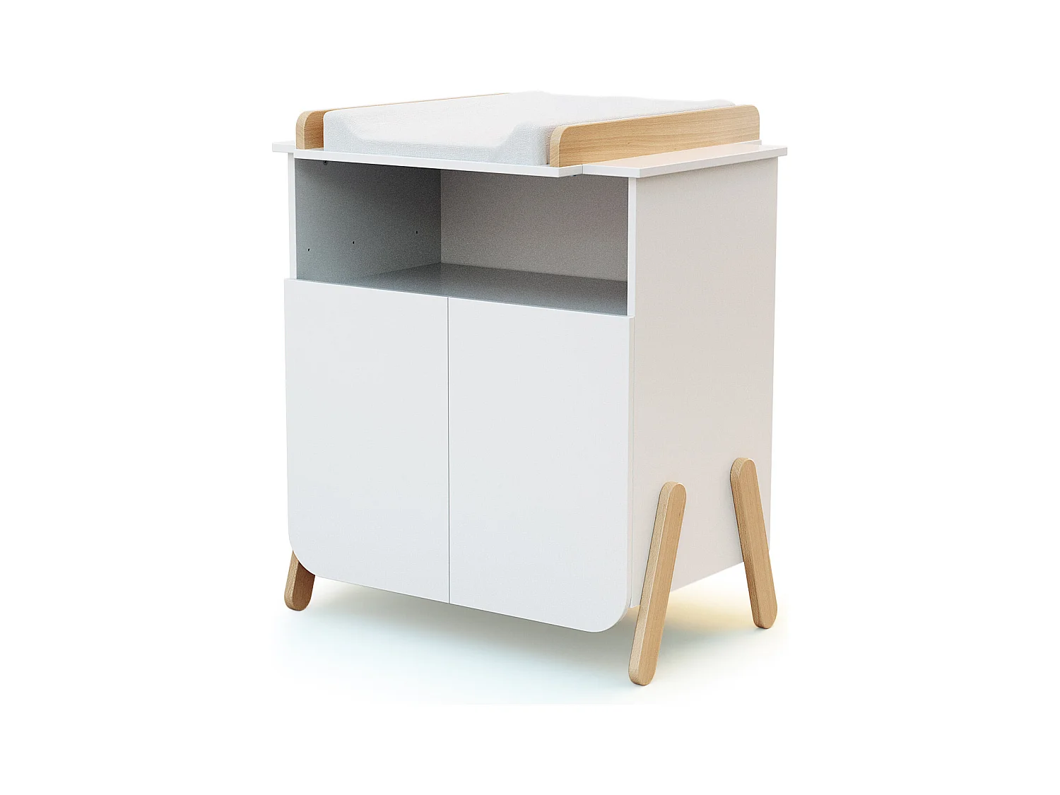 Meuble à langer 2 portes, 1 niche en bois PIRATE Blanc et Hêtre