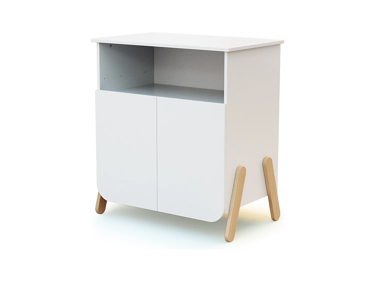 Meuble à langer 2 portes, 1 niche en bois PIRATE Blanc et Hêtre