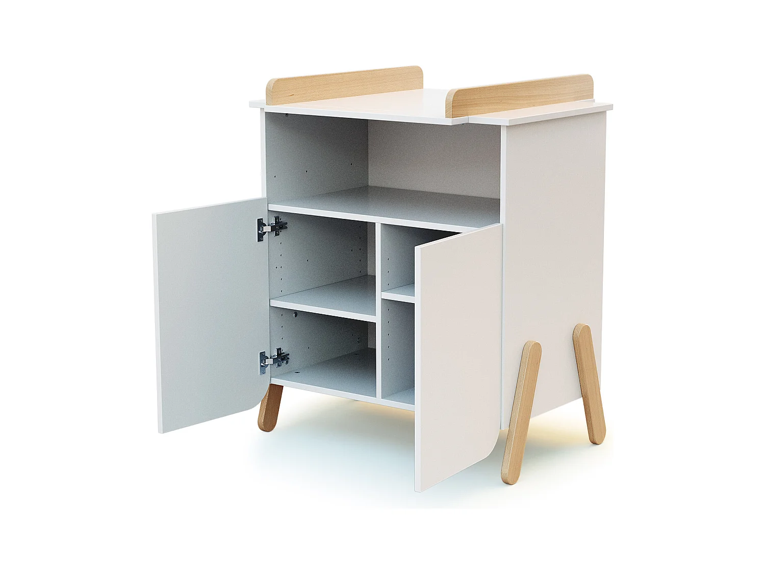 Meuble à langer 2 portes, 1 niche en bois PIRATE Blanc et Hêtre