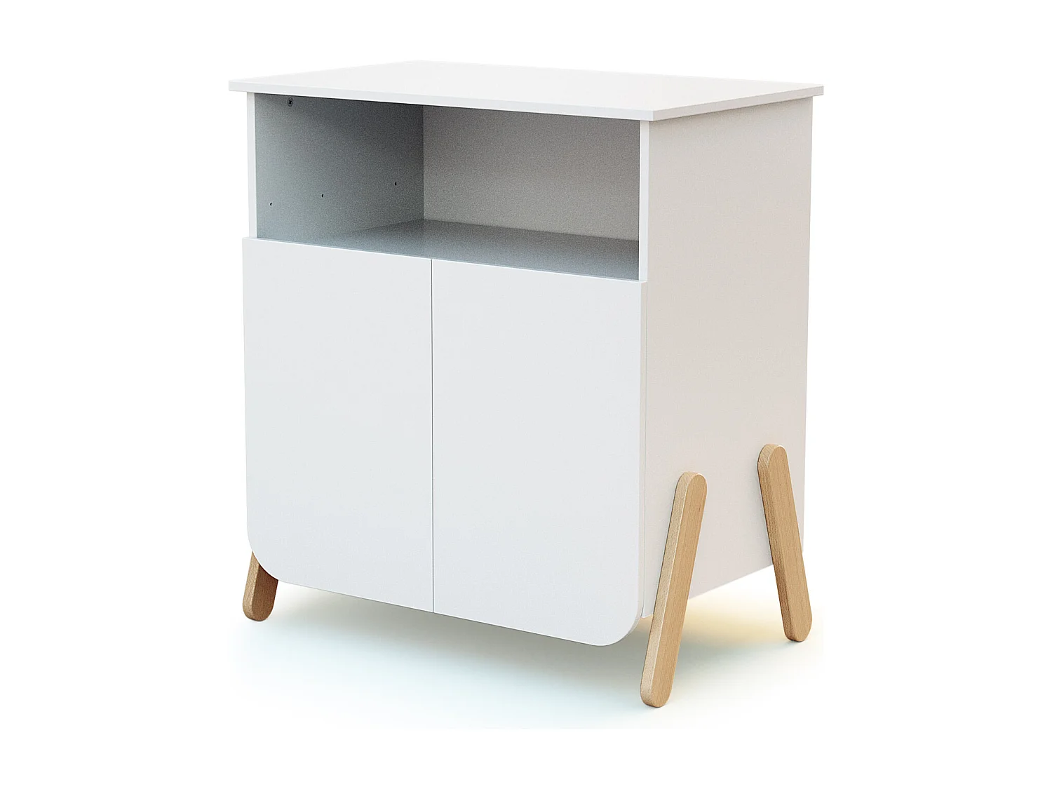 Meuble à langer 2 portes, 1 niche en bois PIRATE Blanc et Hêtre