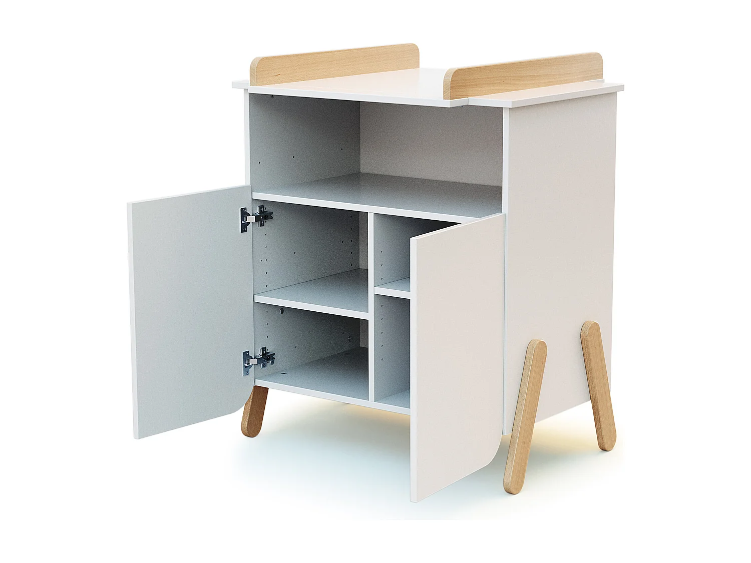 Meuble à langer 2 portes, 1 niche en bois PIRATE Blanc et Hêtre