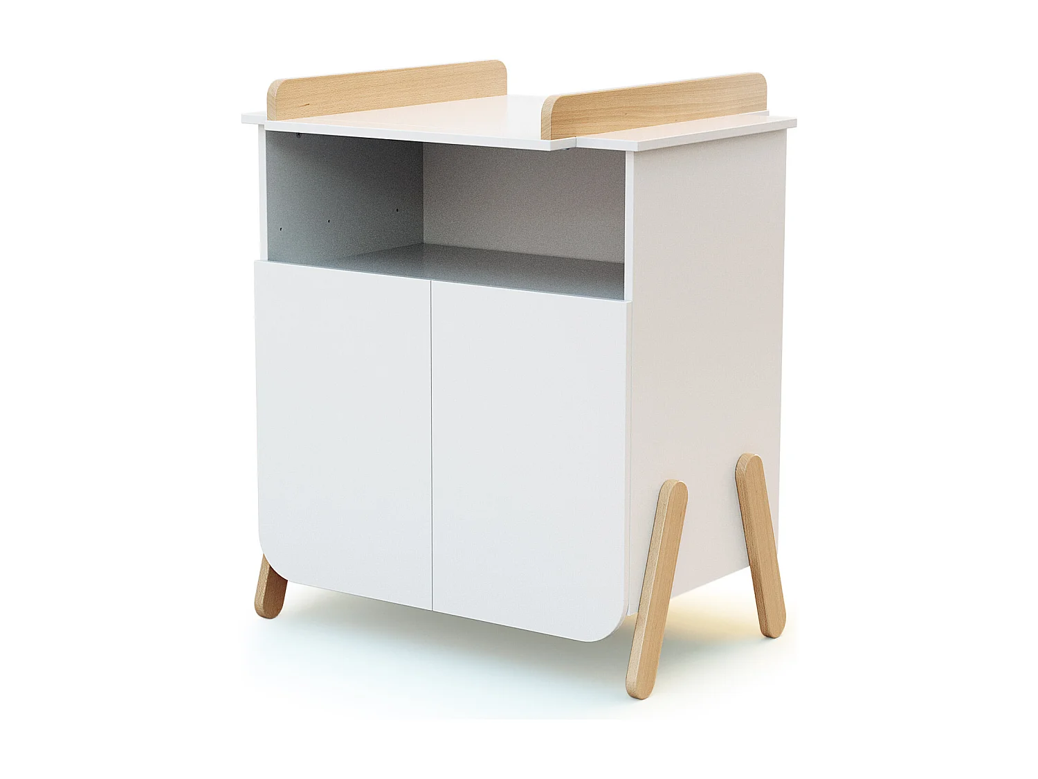 Meuble à langer 2 portes, 1 niche en bois PIRATE Blanc et Hêtre