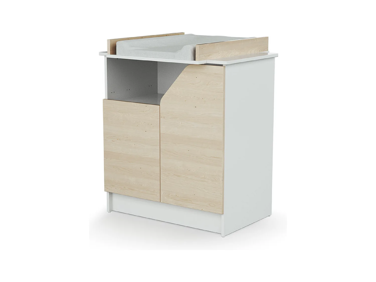 Commode à langer 2 portes, 1 niche en bois CARNAVAL Blanc et Bouleau