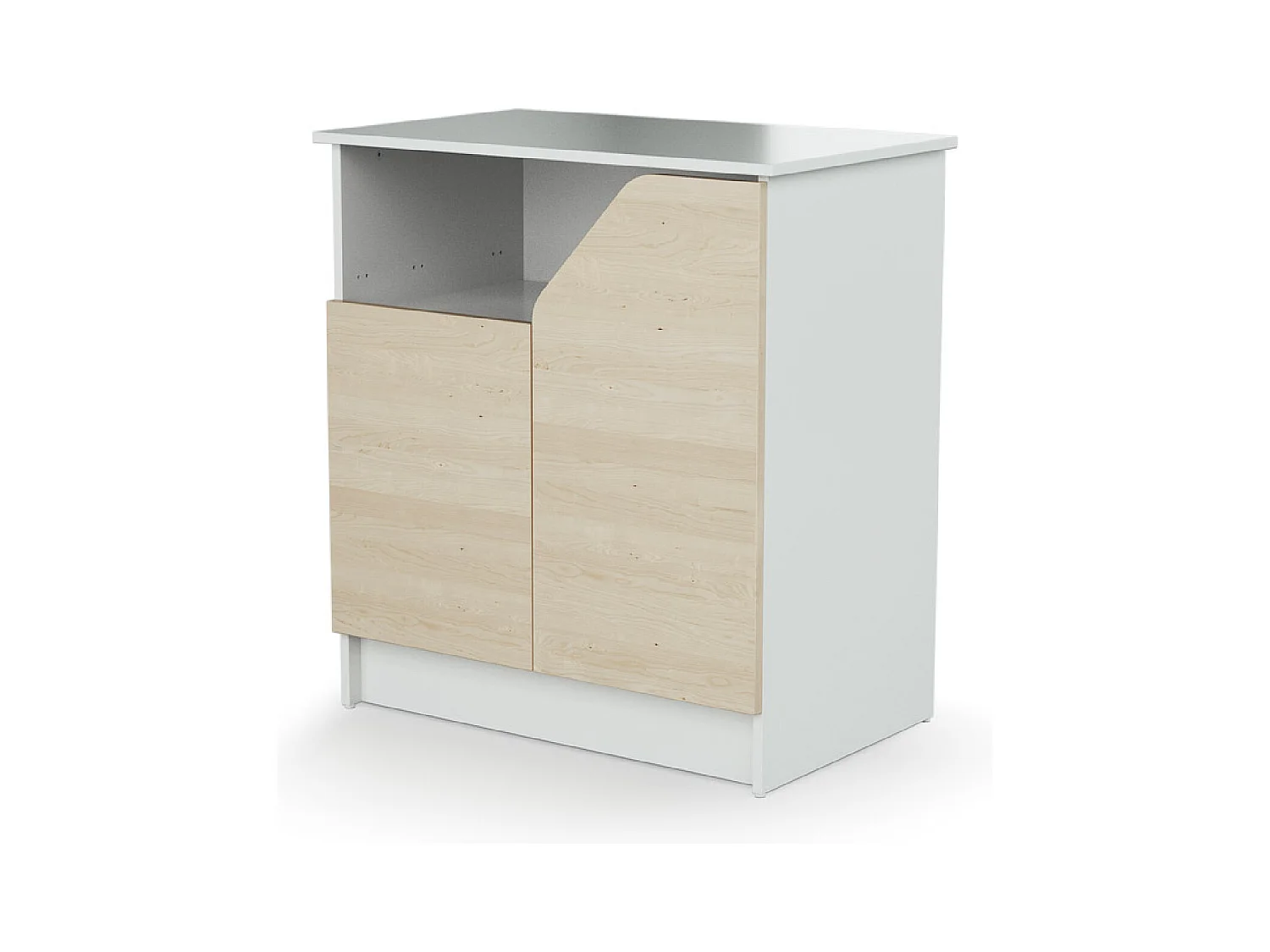 Commode à langer 2 portes, 1 niche en bois CARNAVAL Blanc et Bouleau