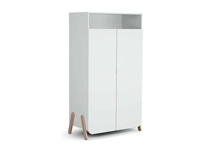 Armoire enfant 2 portes en bois PIRATE Blanc et Hêtre 100 x 50 x 176 cm