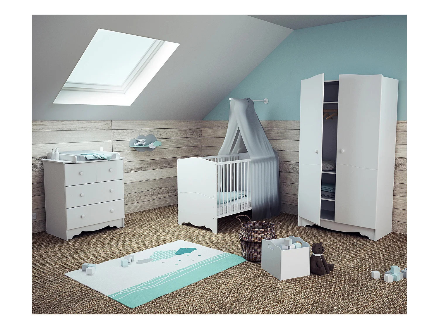 Armoire enfant 2 portes en bois MARELLE Blanc 96 x 51 x 176 cm