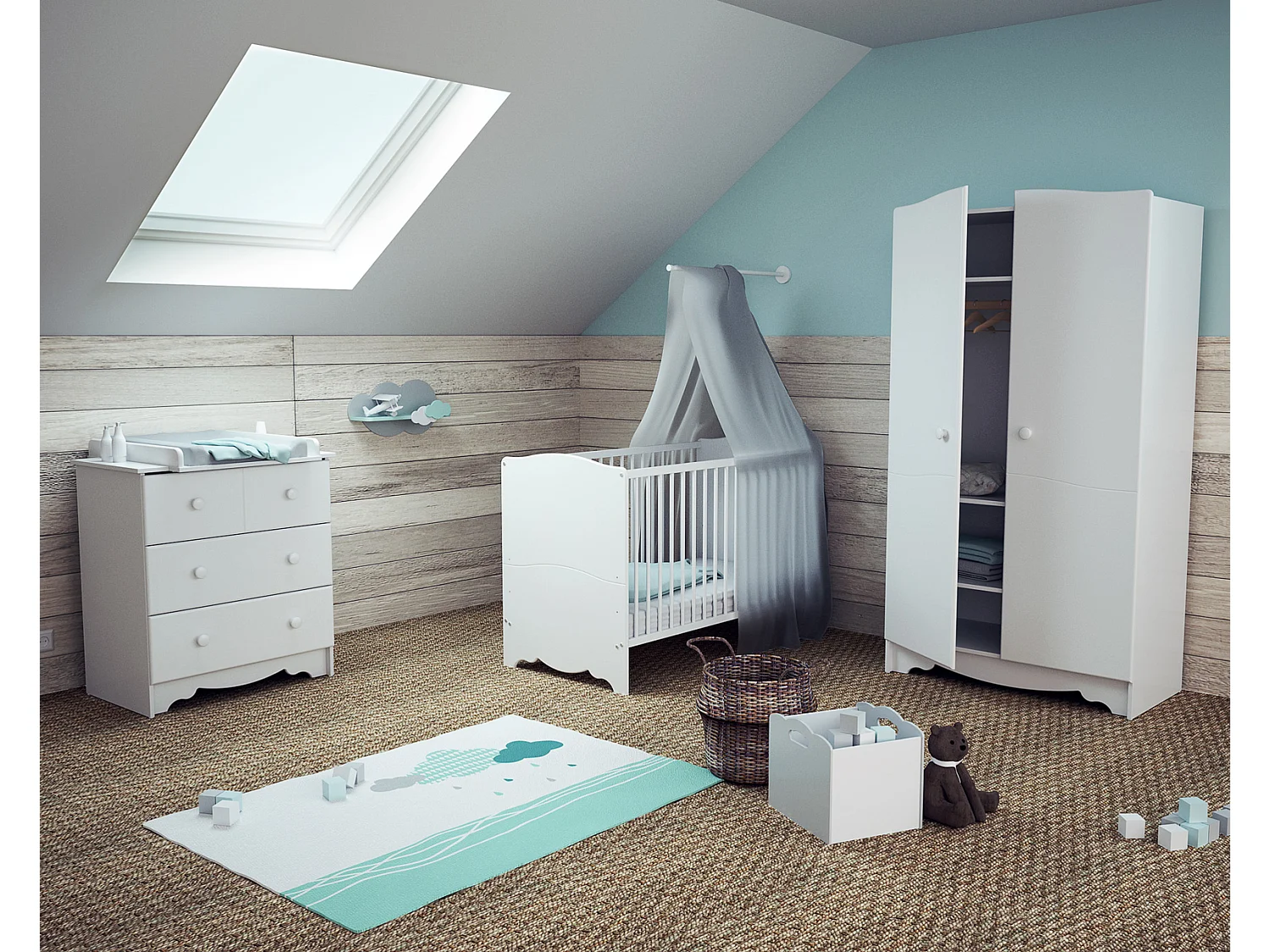 Armoire enfant 2 portes en bois MARELLE Blanc 96 x 51 x 176 cm