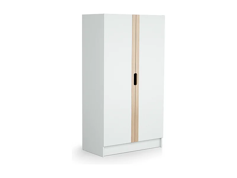 Armoire enfant 2 portes en bois Blanc et Hêtre Verni 96 x 51 x 176 cm