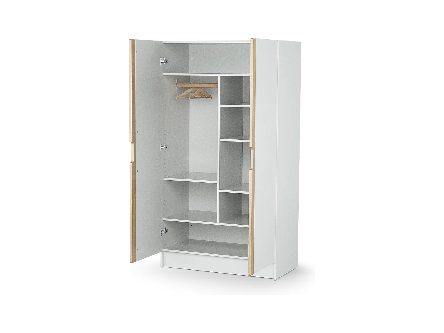 Armoire enfant 2 portes en bois Blanc et Hêtre Verni 96 x 51 x 176 cm