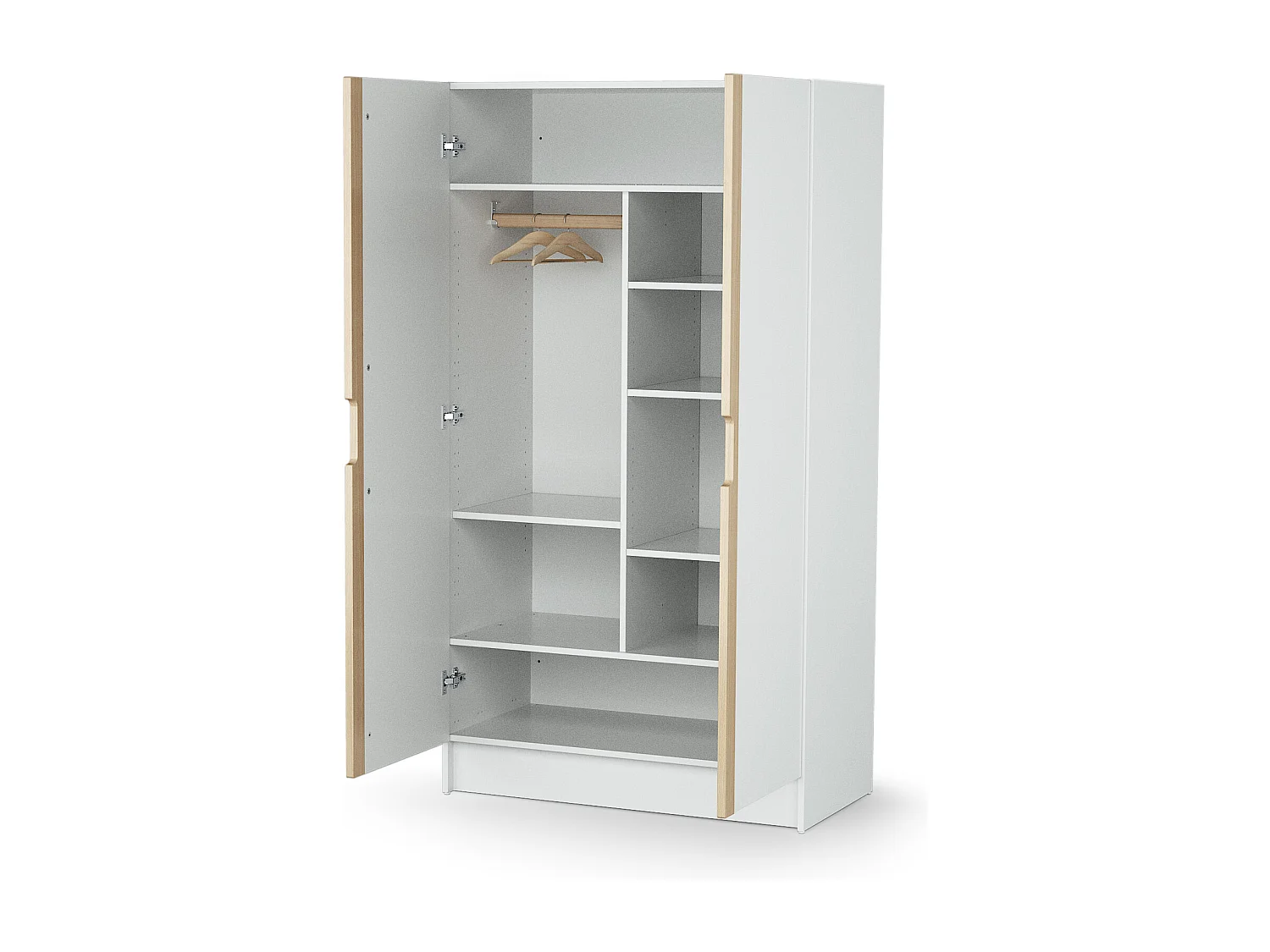 Armoire enfant 2 portes en bois Blanc et Hêtre Verni 96 x 51 x 176 cm