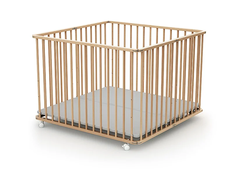 Parque infantil plegable de madera en madera Haya Barnizada 100 x 100 cm