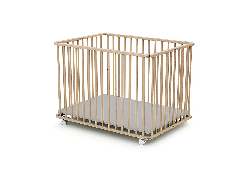 Laufgitter Baby Klappbar mit rollen Holz Buche Natur 70 x 100 cm