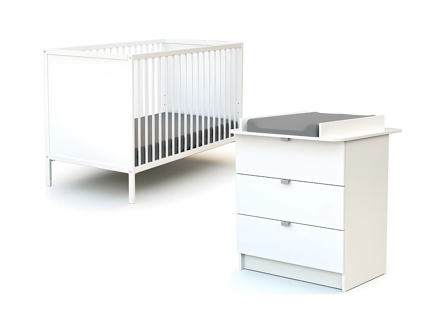 Cama de bebé e muda-fraldas de madeira Branco ALBA