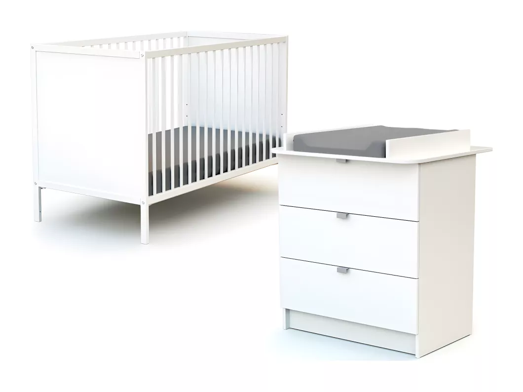 Kauf Unique Babyzimmer Bett und Wickelkommode Holz Weiß