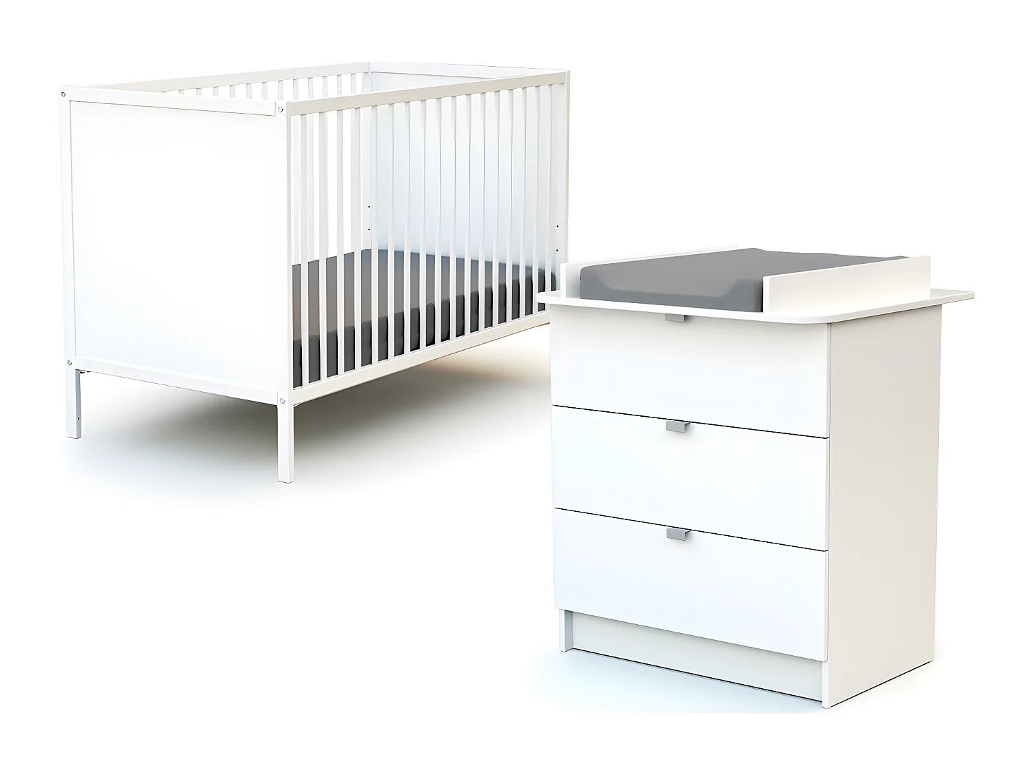 Babykamerbed en luiertafel in hout Wit ALBA