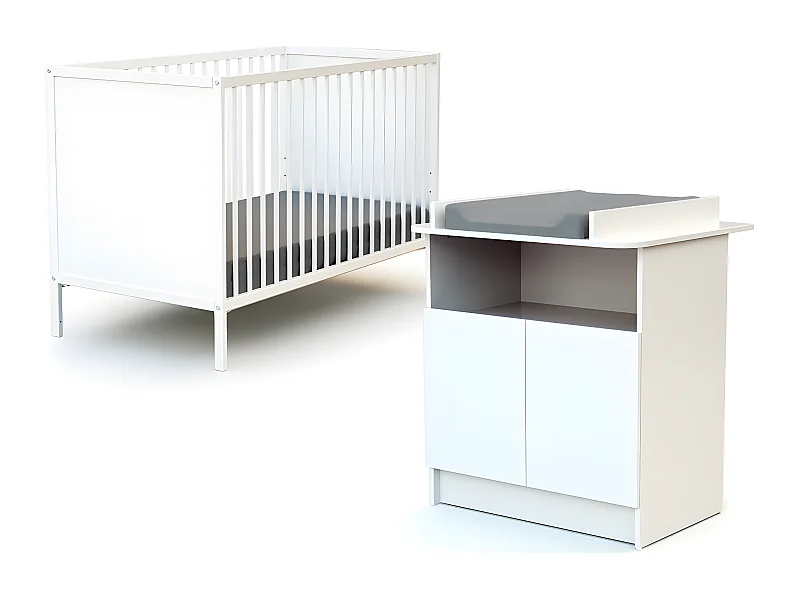 Lettino bambini e cassettiera fasciatoio legno ALBA - Bianco - 60 x 120