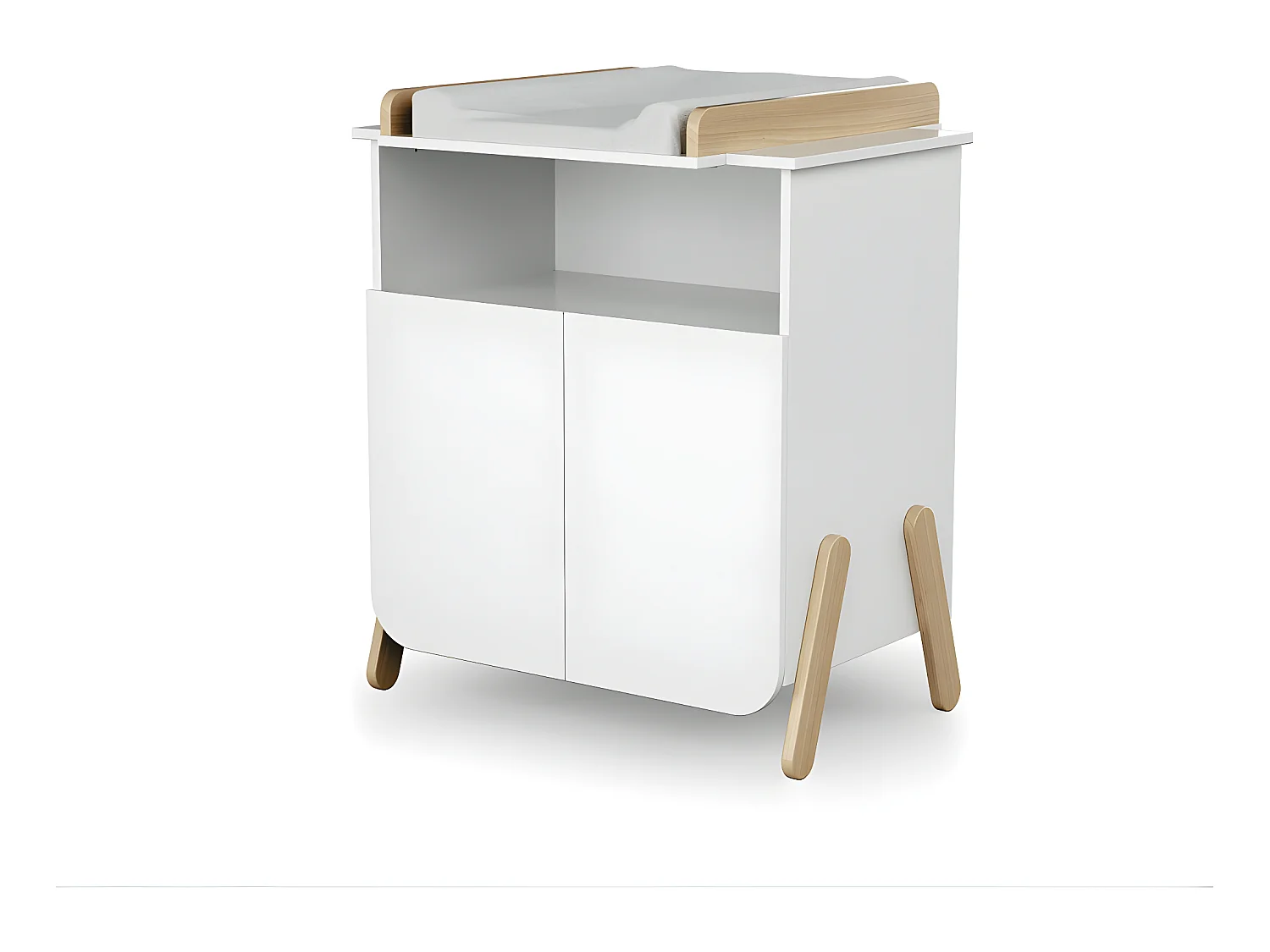 Chambre bébé lit, commode à langer et armoire Blanc et Hêtre Verni