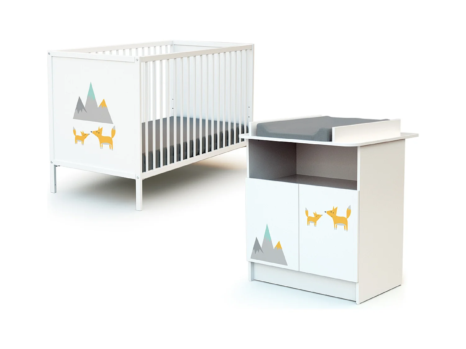 Babykamerbed en luiertafel Renard in hout Wit ALBA