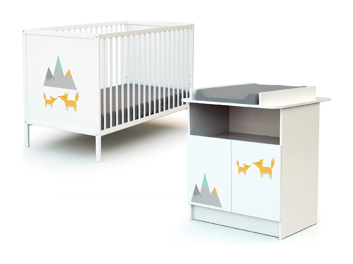 Babykamerbed en luiertafel Renard in hout Wit ALBA