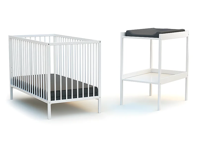 Babyzimmer Bett und Wickeltisch Holz Weiß 60 x 120