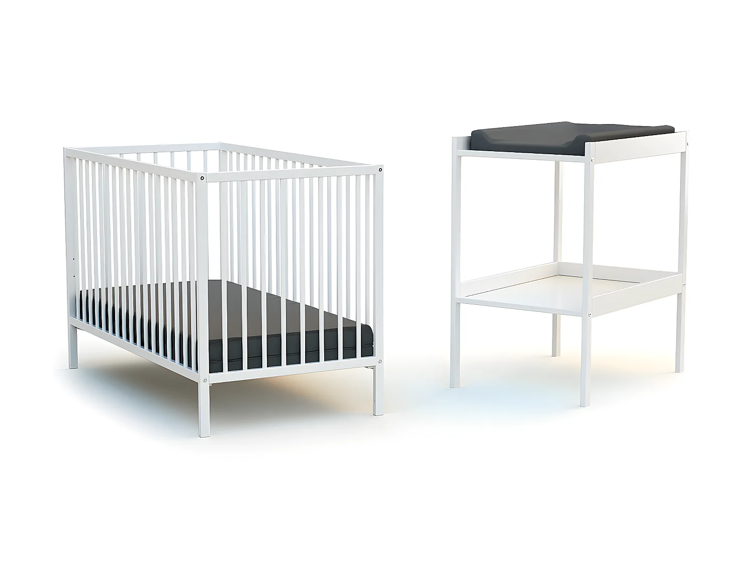 Babyzimmer Bett und Wickeltisch Holz Weiß 60 x 120