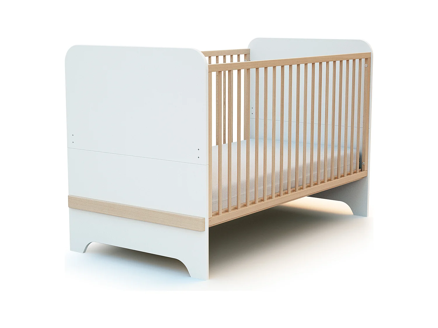 Chambre bébé lit, commode à langer et armoire Blanc et Hêtre Verni