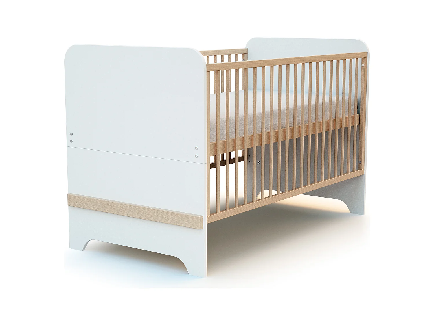 Chambre bébé lit, commode à langer et armoire Blanc et Hêtre Verni