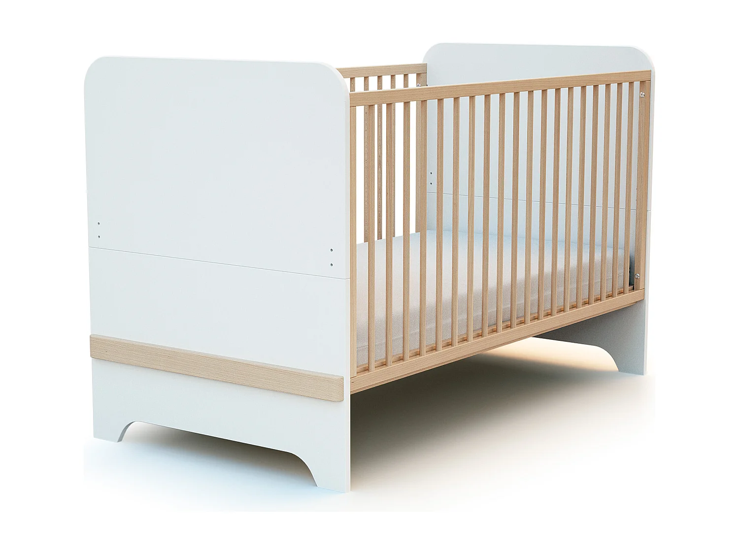 Babyzimmer Bett, Wickelkommode und Schrank CARROUSEL Holz Weiß und Buche Lackiert 70 x 140