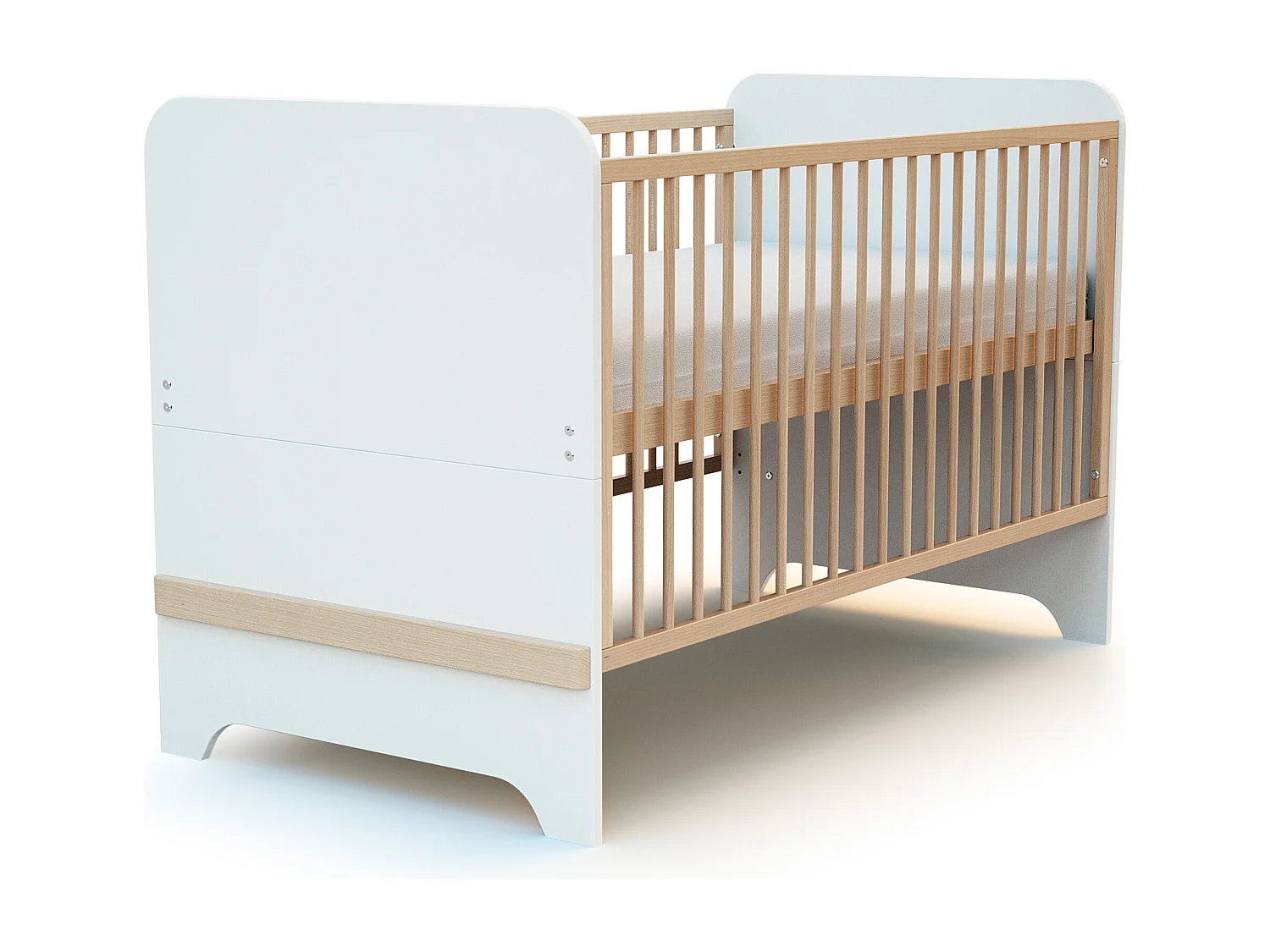 Babyzimmer Bett, Wickelkommode und Schrank CARROUSEL Holz Weiß und Buche Lackiert 70 x 140