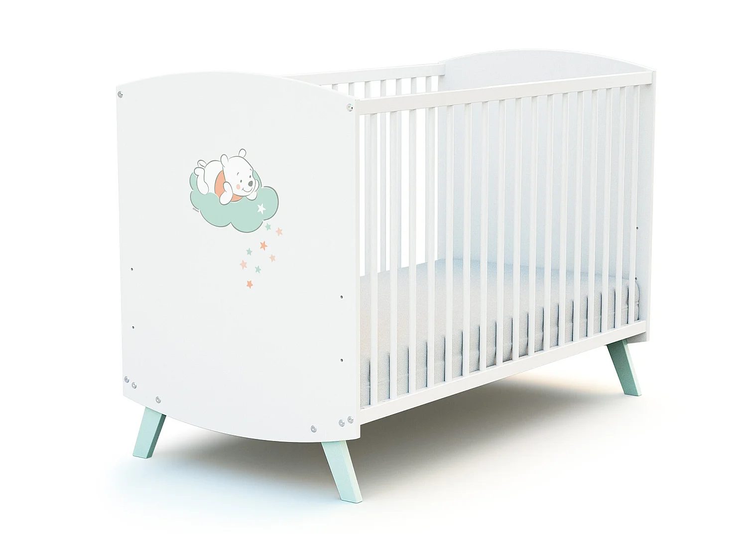 Chambre bébé lit et commode à langer bois Up in the Sky Winnie Blanc
