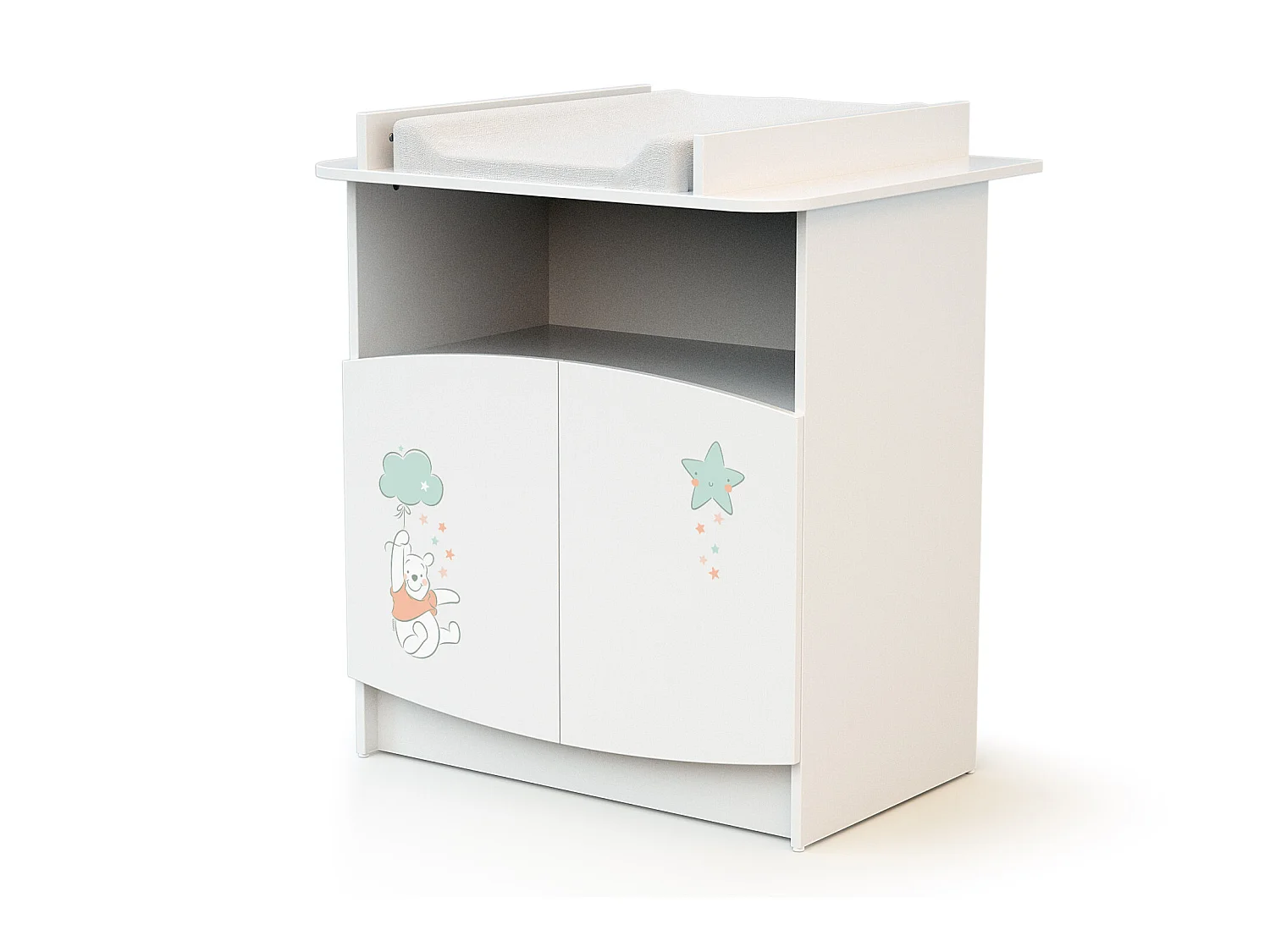 Chambre bébé lit et commode à langer bois Up in the Sky Winnie Blanc