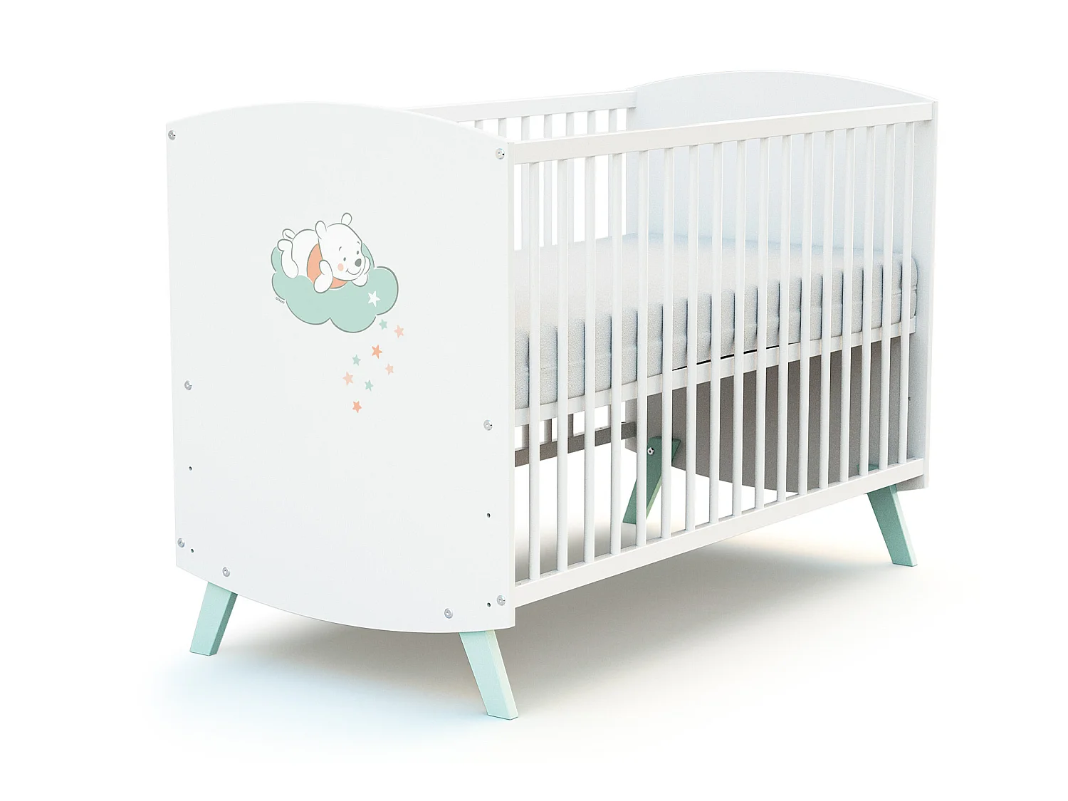 Chambre bébé lit et commode à langer bois Up in the Sky Winnie Blanc
