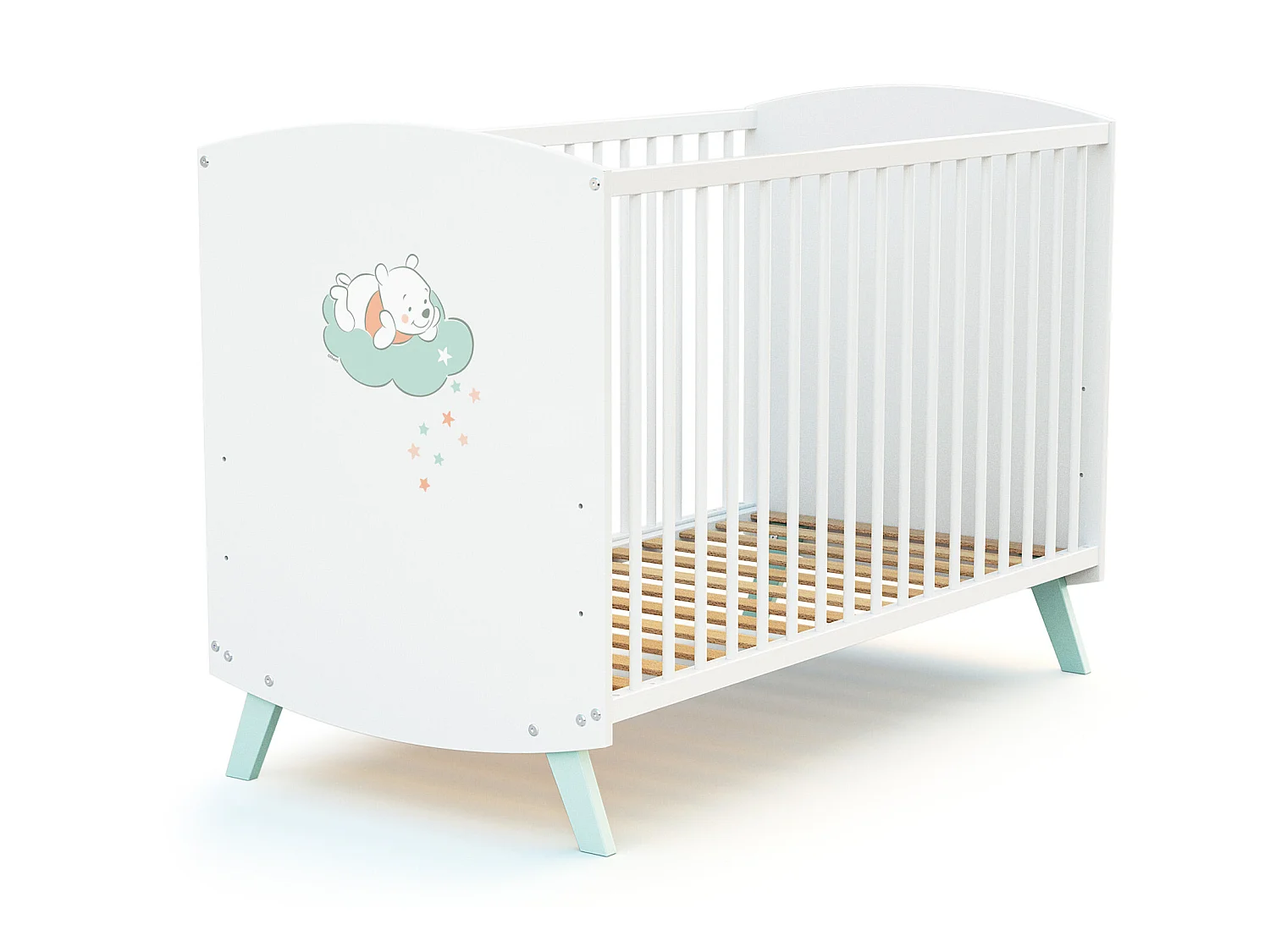 Chambre bébé lit et commode à langer bois Up in the Sky Winnie Blanc