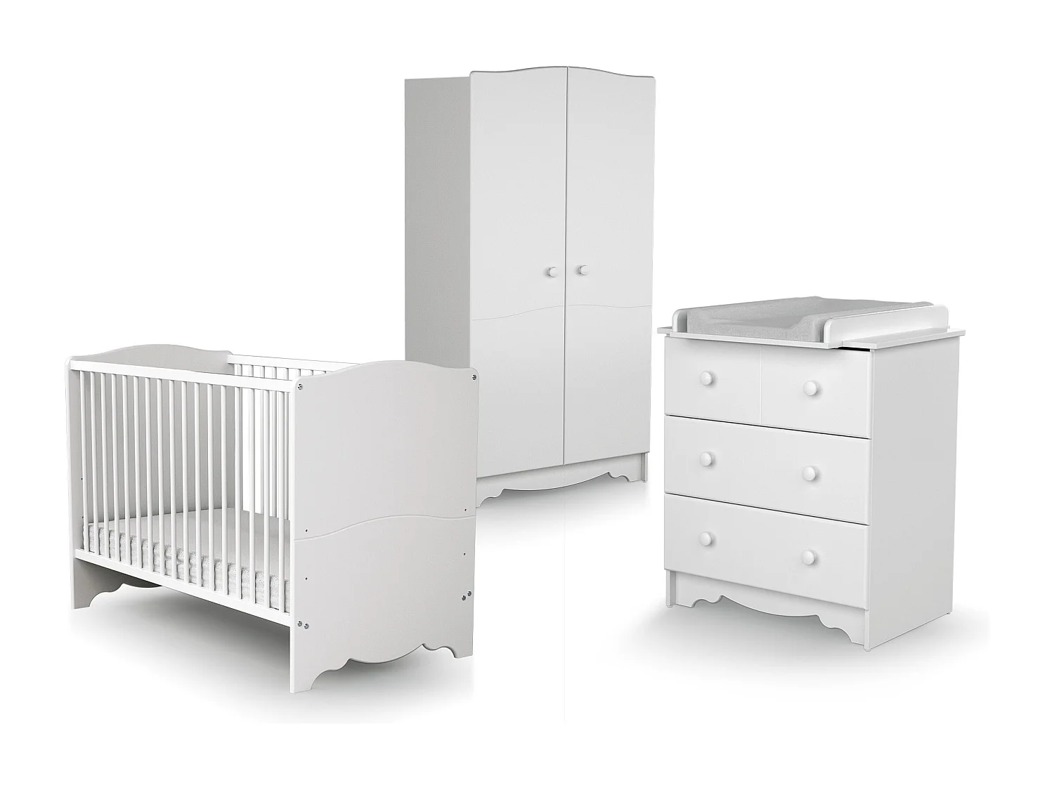 Cameretta completa bambini letto, fasciatoio e guardaroba MARELLE - Bianca