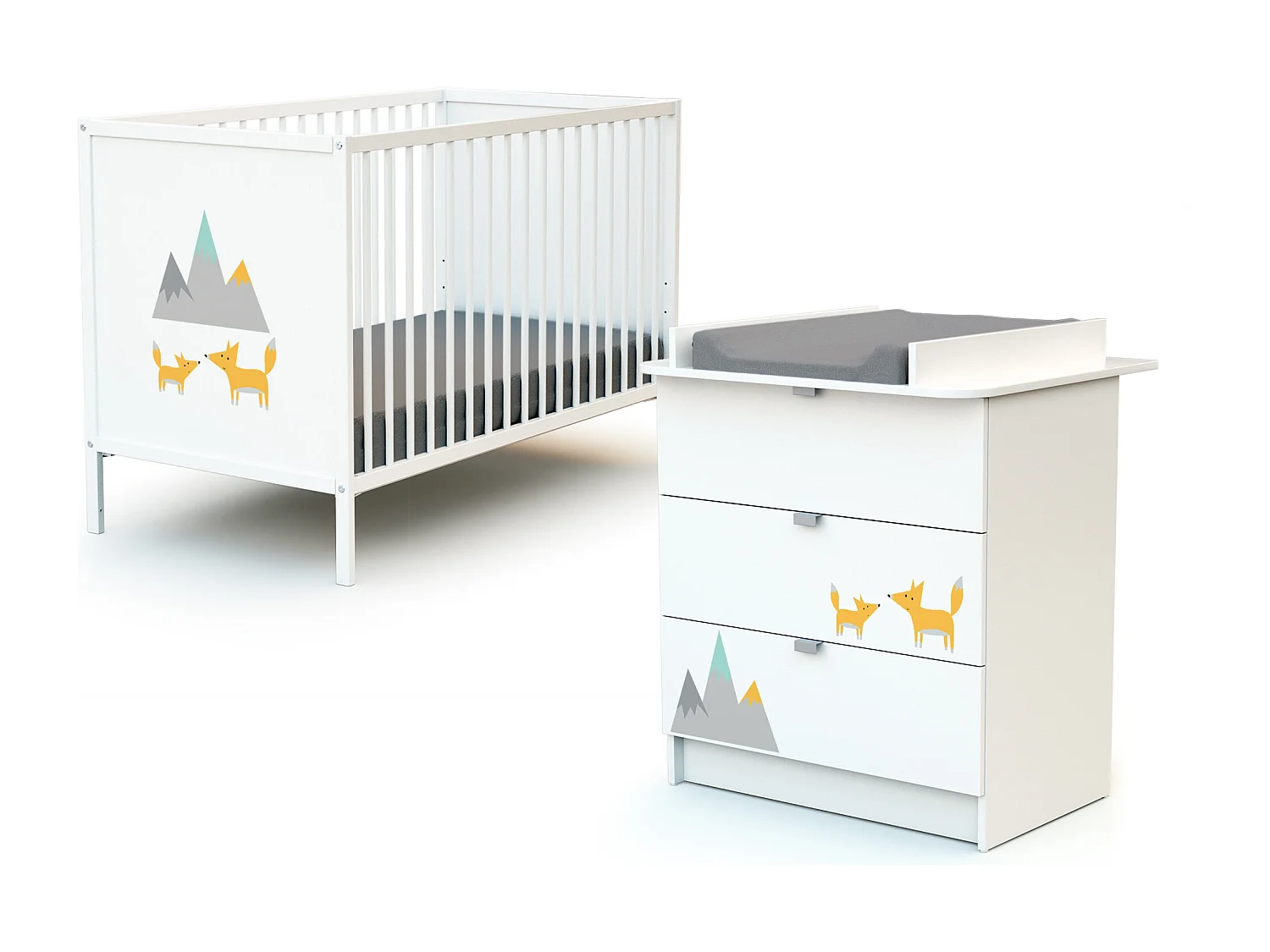 Babykamerbed en luiertafel Renard in hout Wit ALBA