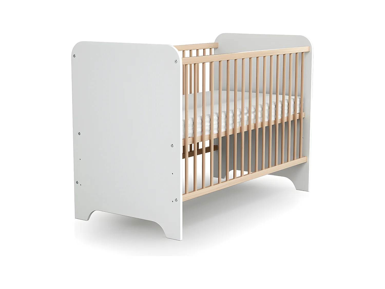 Chambre bébé lit, commode à langer et armoire Blanc et Hêtre Verni