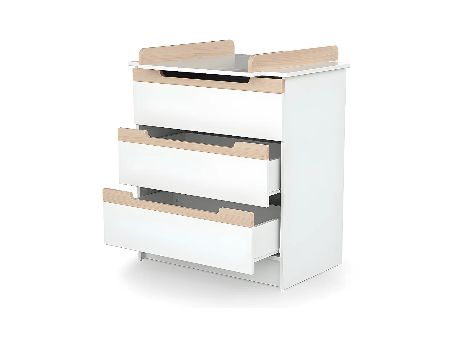 Chambre bébé lit, commode à langer et armoire Blanc et Hêtre Verni