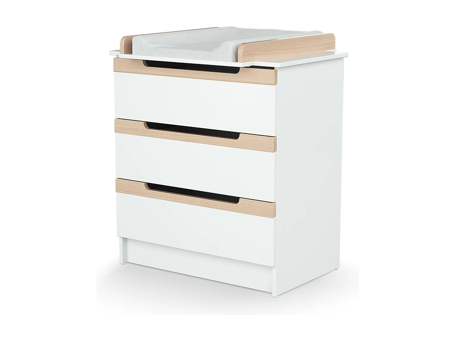 Dormitorio bebé con cuna, cambiador y armario CARROUSEL madera - Blanco/Haya Barnizada - 60 x 120