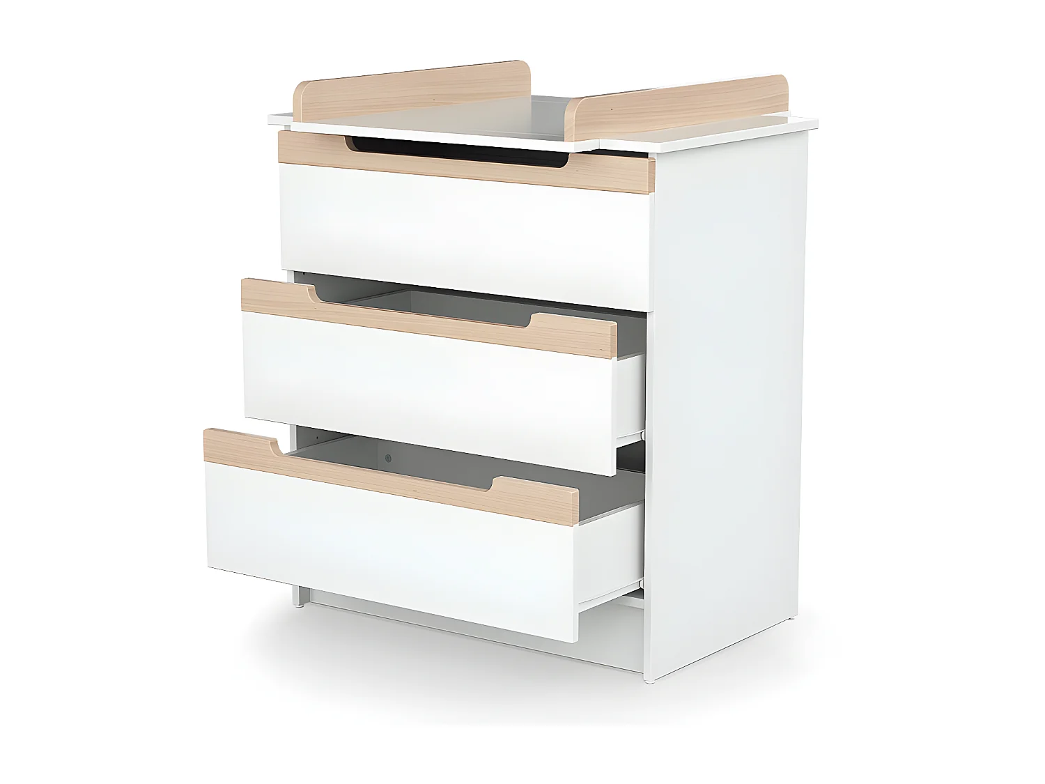 Dormitorio bebé con cuna, cambiador y armario CARROUSEL madera - Blanco/Haya Barnizada - 60 x 120