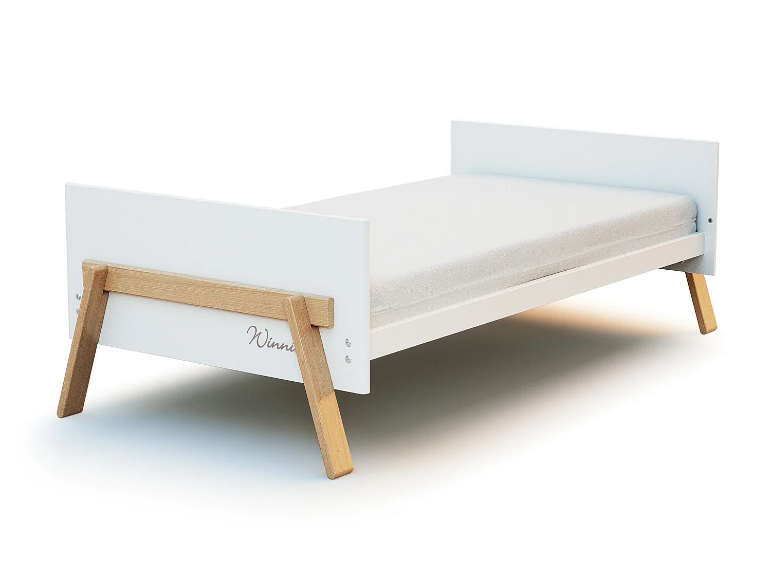 Babyzimmer Bett und Wickelkommode CANAILLE Holz Weiß und Buche Lackiert 70 x 140