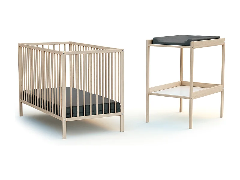 Chambre bébé lit et table à langer en bois Hêtre Brut