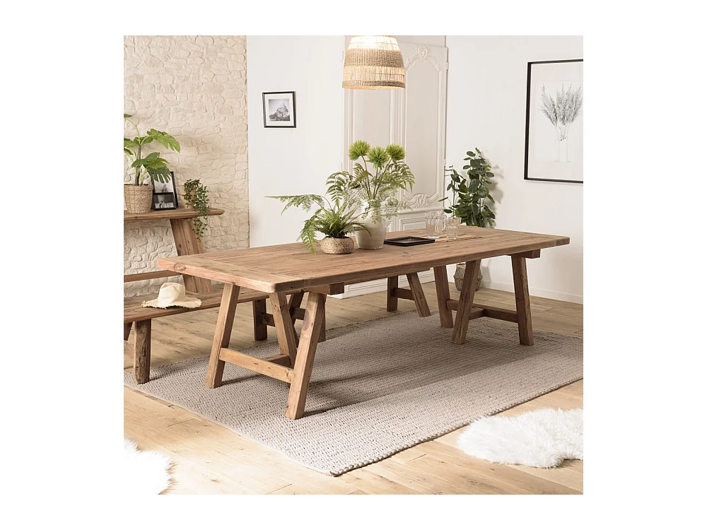 SANDY - Table à manger rectangulaire 270x100cm bois Pin recyclé