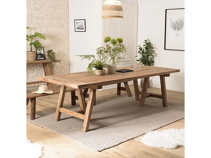SANDY - Table à manger rectangulaire 270x100cm bois Pin recyclé