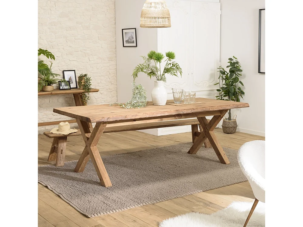 SANDY - Table à manger rectangulaire 220x100cm bois Pin recyclé