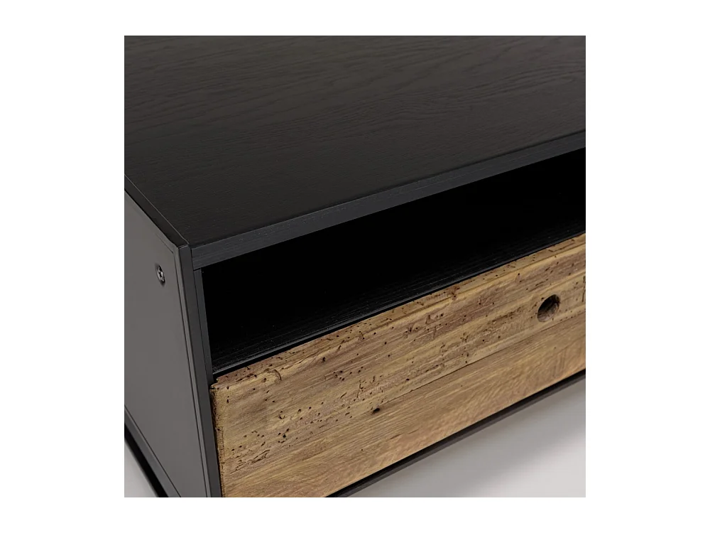 DANDY - Table basse noire 80x80cm 1 tiroir bois Pin recyclé et métal