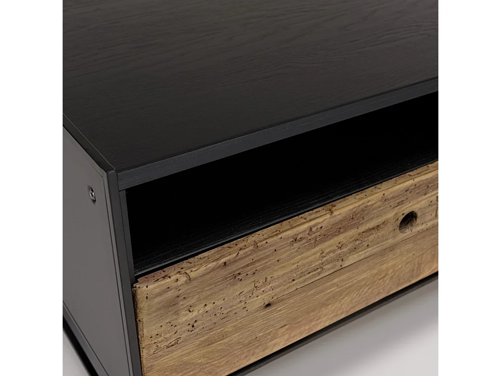 DANDY - Table basse noire 80x80cm 1 tiroir bois Pin recyclé et métal