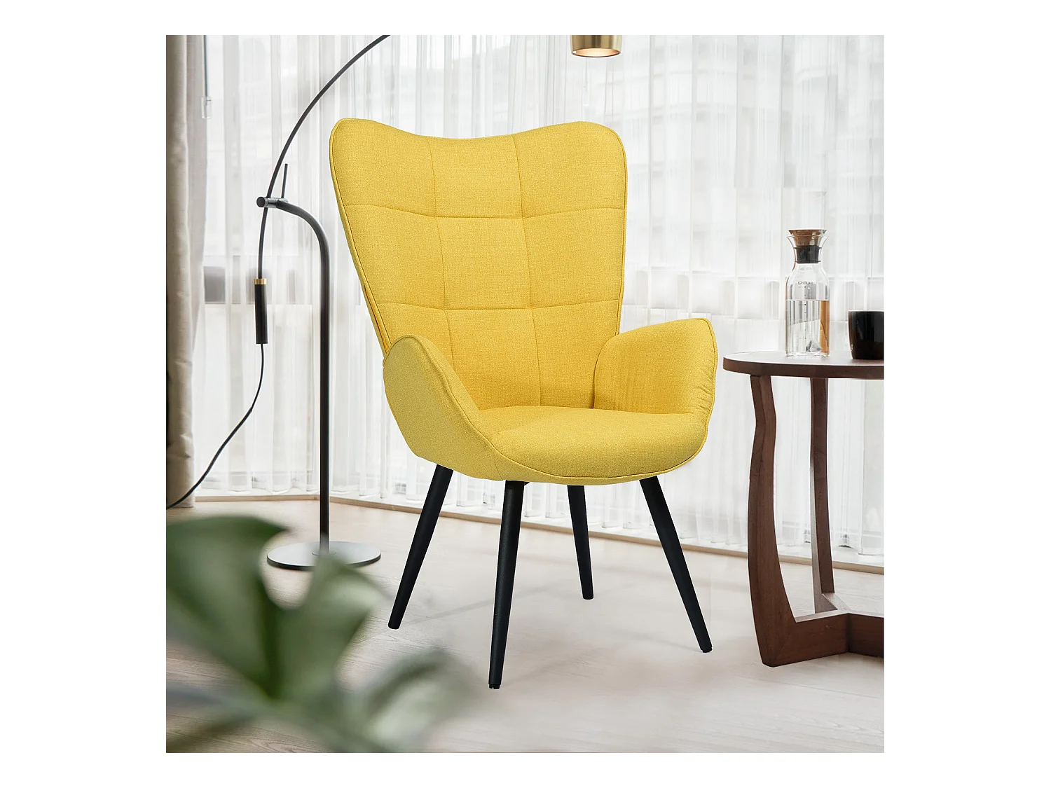 Fauteuil de Salon Canapé 1 Place avec Un Revêtement en Tissu, des Accoudoirs Rembourés et des Pieds en Bois Massif Métal