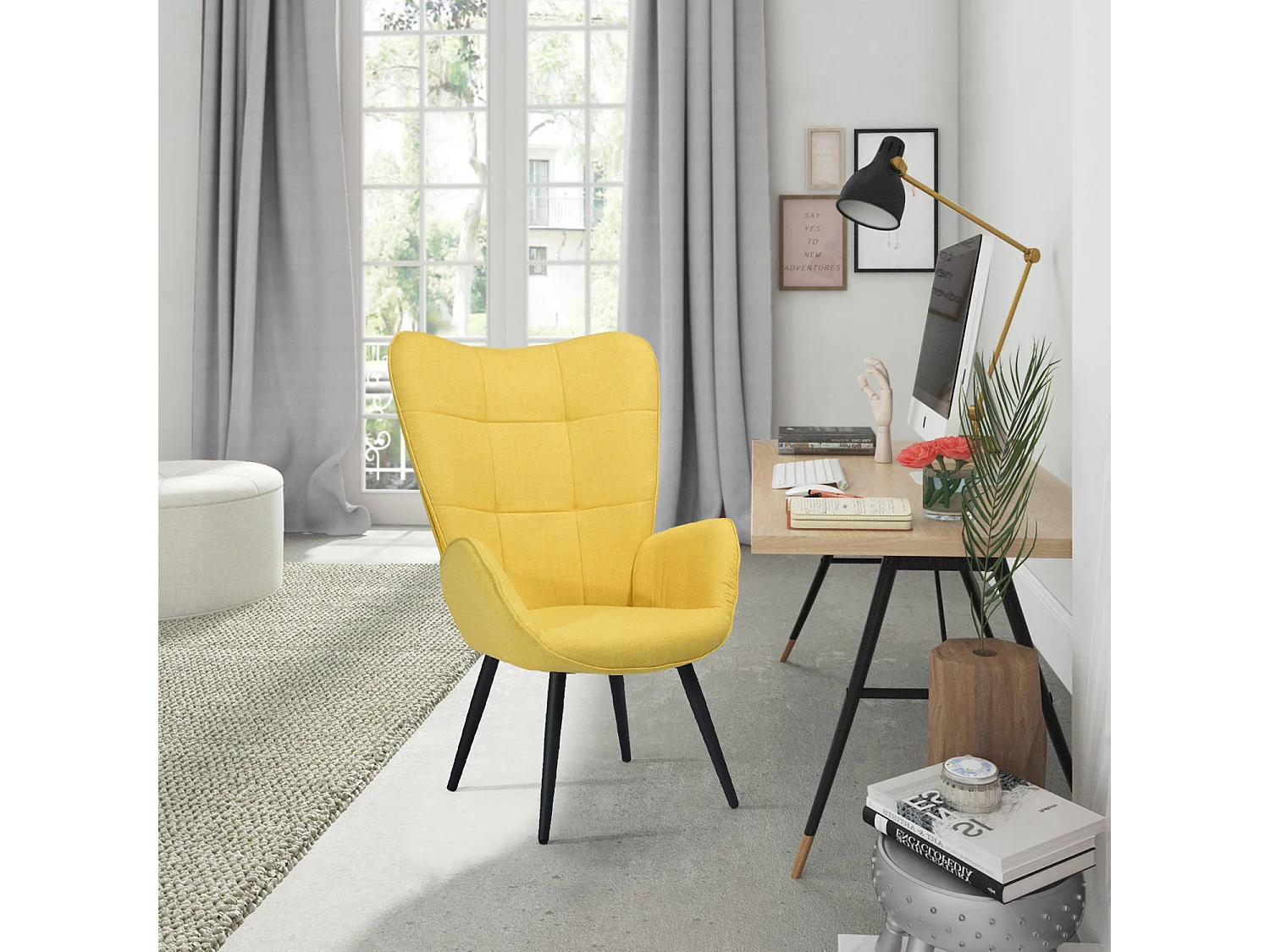 Fauteuil de Salon Canapé 1 Place avec Un Revêtement en Tissu, des Accoudoirs Rembourés et des Pieds en Bois Massif Métal