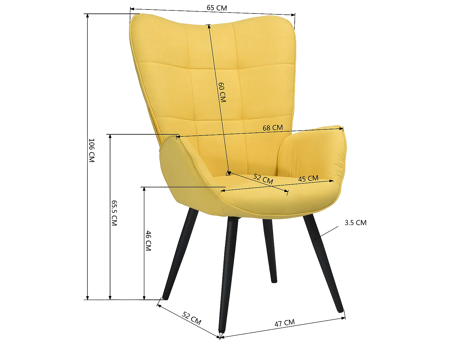Fauteuil de Salon Canapé 1 Place avec Un Revêtement en Tissu, des Accoudoirs Rembourés et des Pieds en Bois Massif Métal