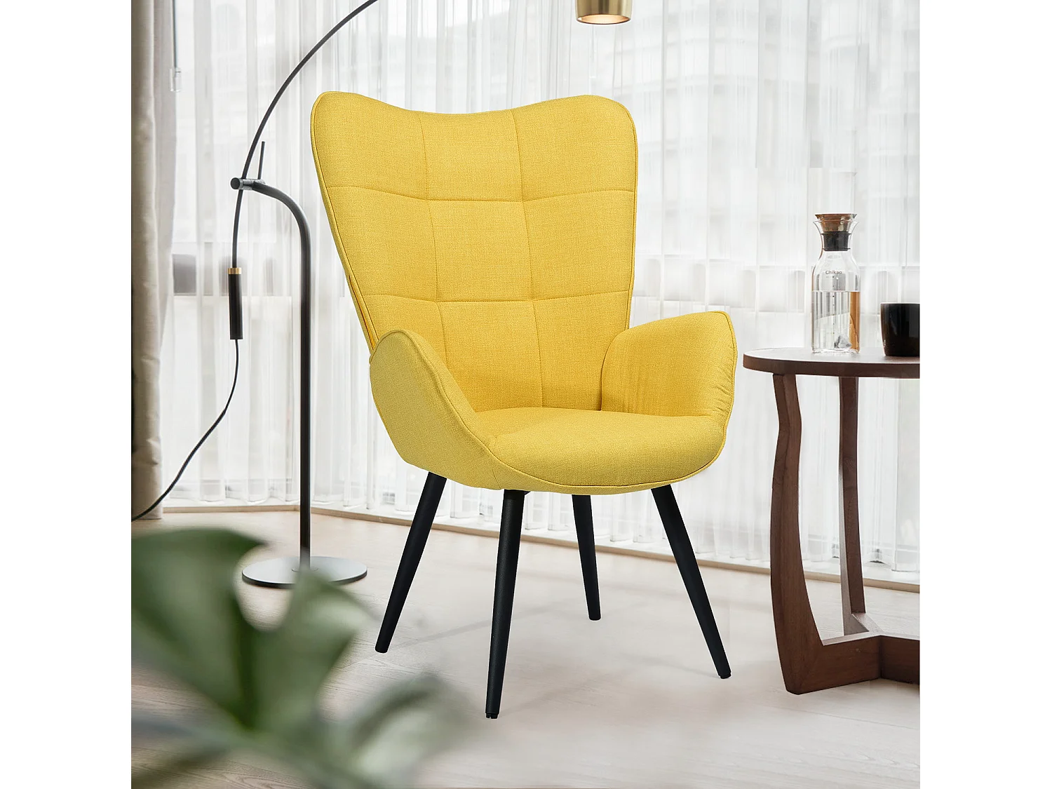 Fauteuil de Salon Canapé 1 Place avec Un Revêtement en Tissu, des Accoudoirs Rembourés et des Pieds en Bois Massif Métal